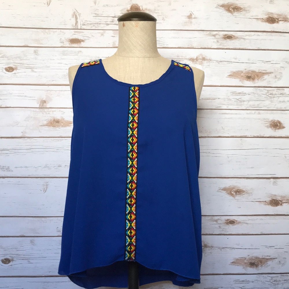 RUE 21 blue sheer tank top. Unique design.